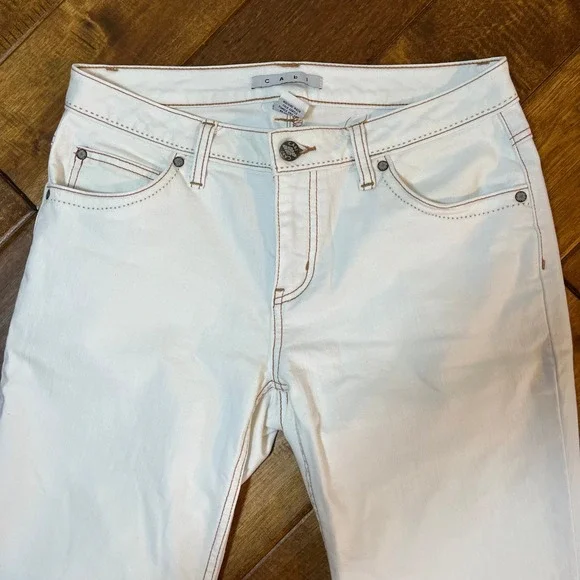 Cabi White Bootcut Jeans Size 6 Short Contrast Stitch Denim Raw Hem Western Boho - Picture 7 of 8